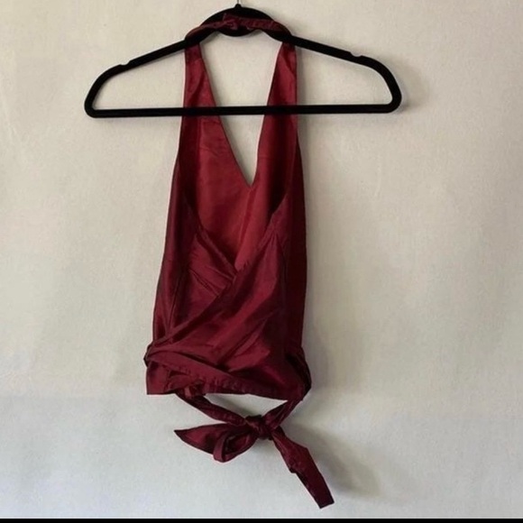SOLD Silk Ann Taylor Silk open back Halter Top, NWT 6, Rich Burgundy - Picture 2 of 4